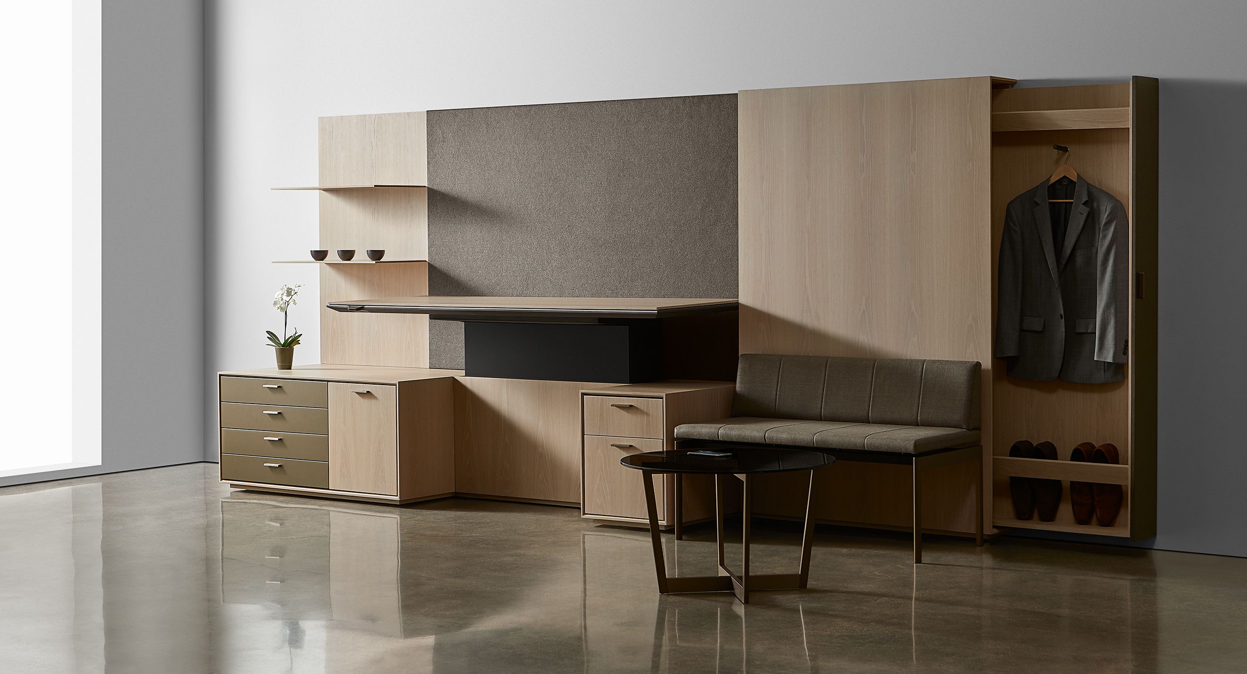 Halo's clean lines conceal an abundance of thoughtful storage options.