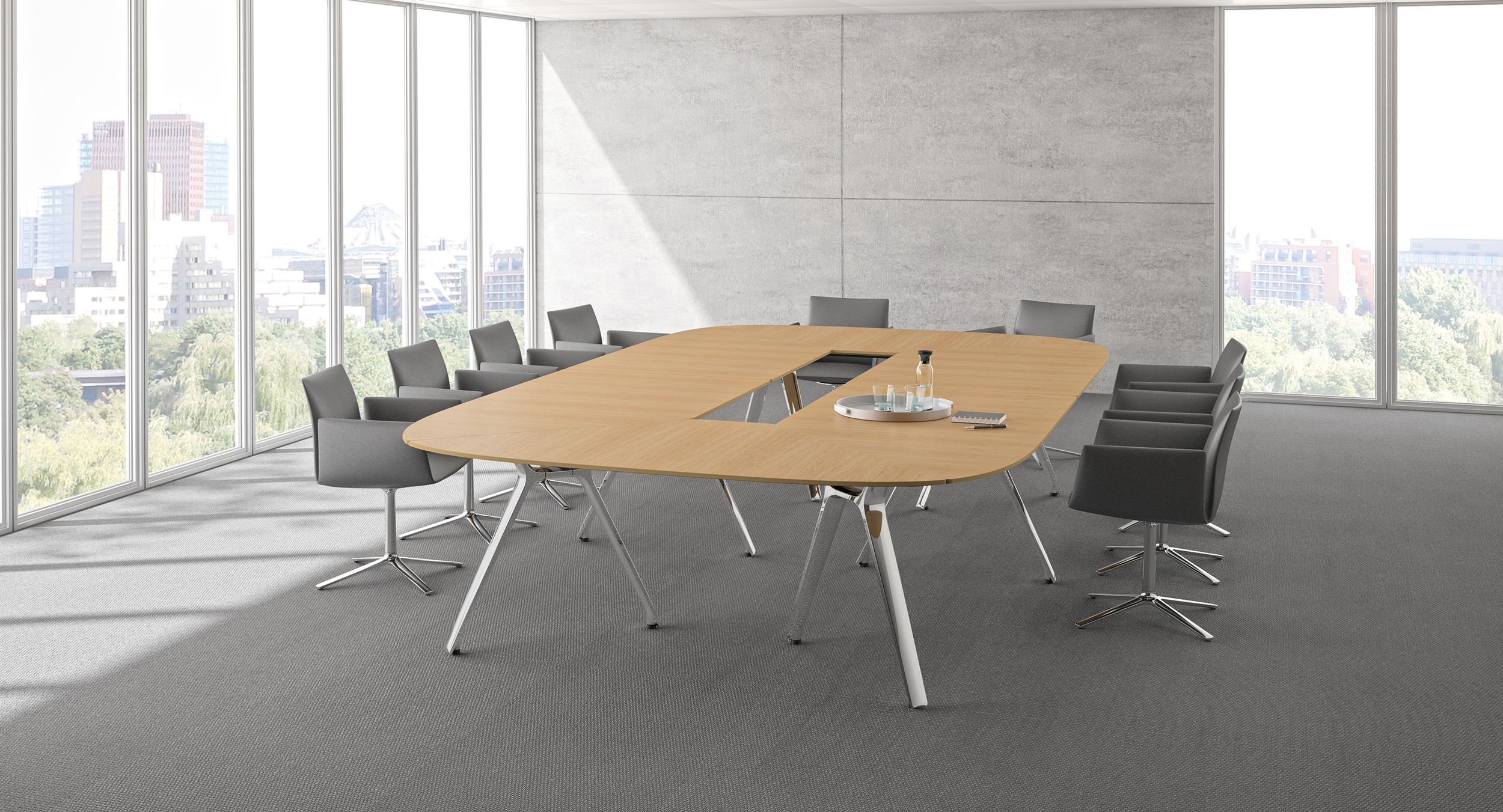Stratos pairs modern, timeless design with a flexible, parametric system to create table solutions of any size and shape.