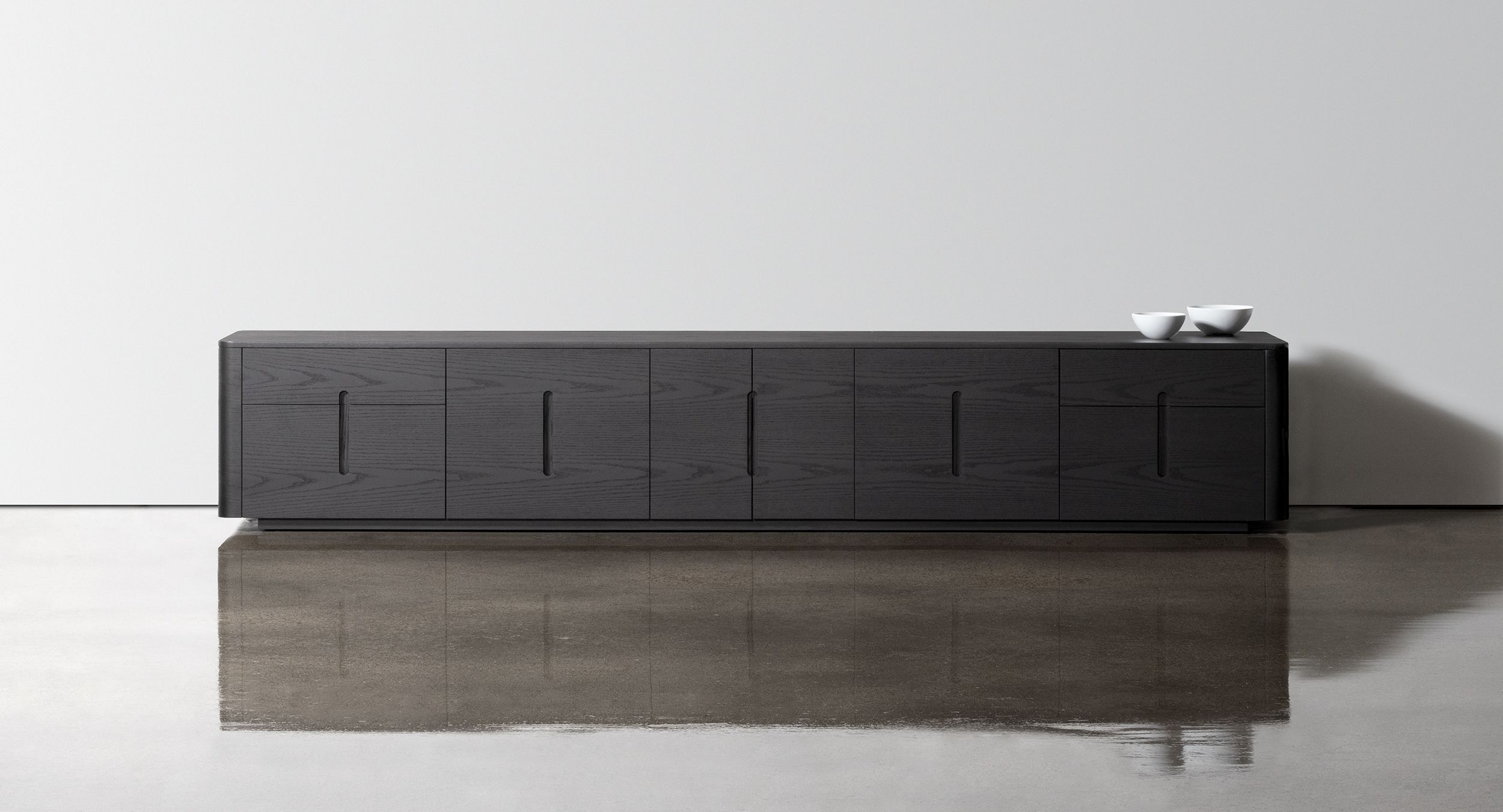 Perfectly grain-matched credenzas can be specified in any wood veneer and finish.