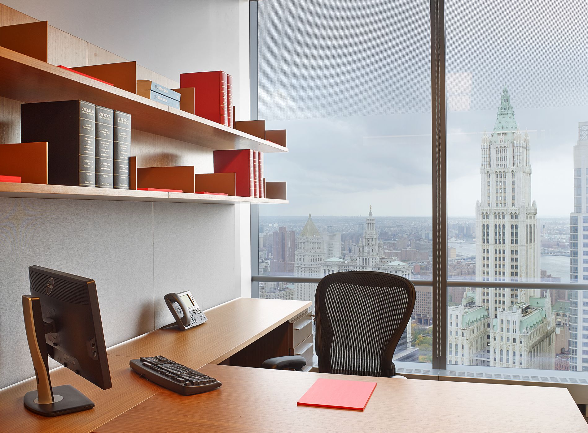Associate offices feature  floating open shelves.