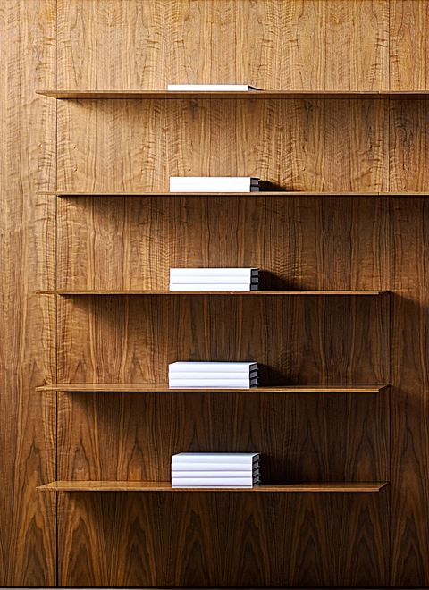Patented innovation allows amazingly thin 3/8” thick shelves to support full loads in any wood finish.
