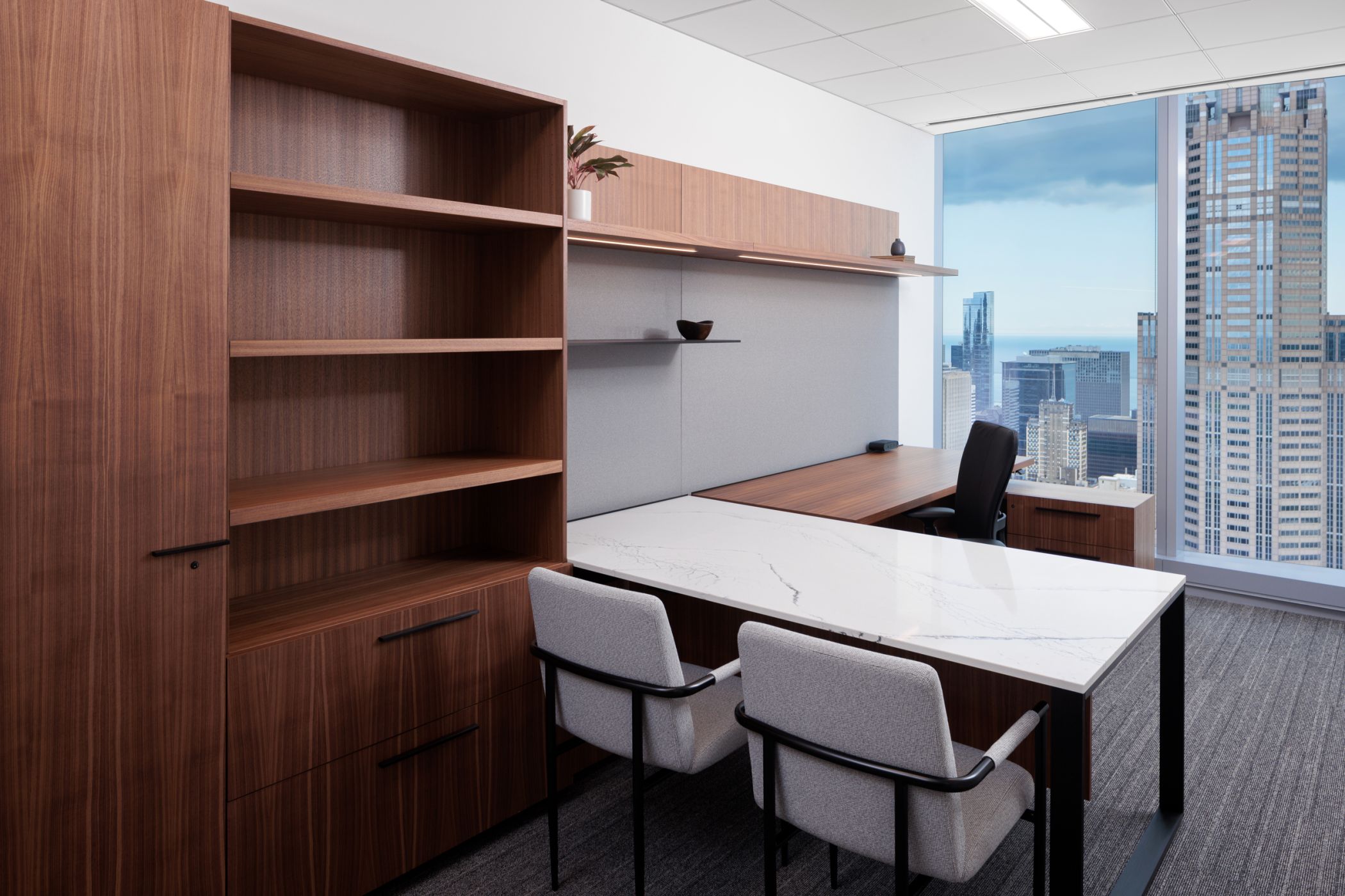 Multiple custom private office solutions were incorporated into this engaging space.
