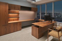Custom Private Office with adjustable-height work surface has commanding views over the city. thumbnail