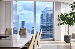 Custom 120 x 228 HALO conference table Mount Grey stone surface, Mink HALO Soft Edge with Walnut and Deep Bronze OPTIC Loop base. thumbnail