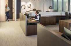 Sandia metallic FOUNDRY panels, smoked walnut and light bronze pulls comprise the luxurious pallet of this adjustable-height workstation. thumbnail