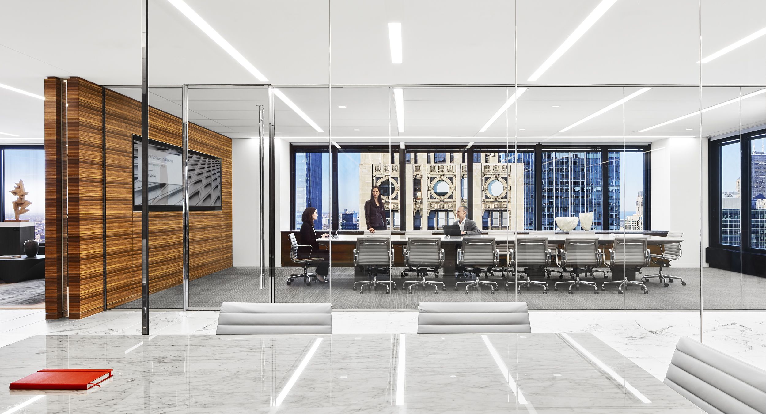 The state-of-the-art conference center features white marble surfaces protected by our patented HALO soft edge.