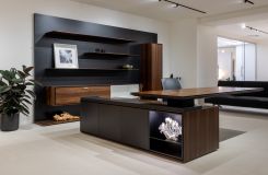 HALO Office cantilever desk in Figured Fumed Eucalyptus. thumbnail