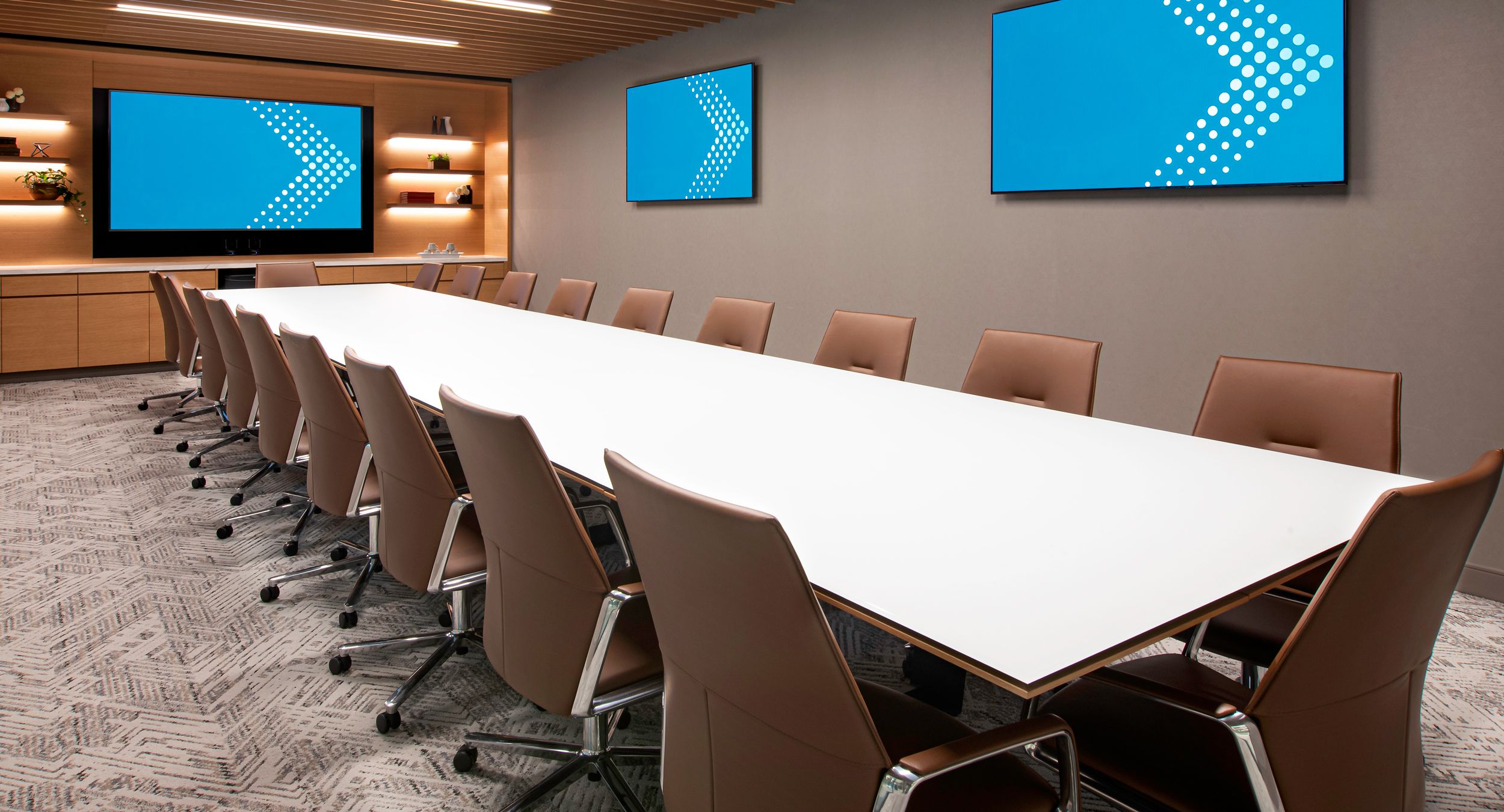 60d x 288w Mesa Table with an etched-glass surface.