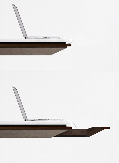 Eliminate surface clutter and comfortably connect with Mesa perimeter drawers