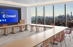 MOTUS reconfigurable tables and an adjustable-height mobile CREW lectern in flat cut Sen. thumbnail