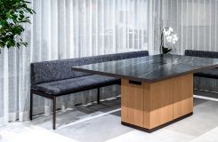 MOTUS rectangular based table and HALO bench pair perfectly. thumbnail