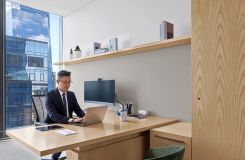 Adjustable-Height NEW MILLENNIA Private Office in Sen and Deep Bronze. thumbnail