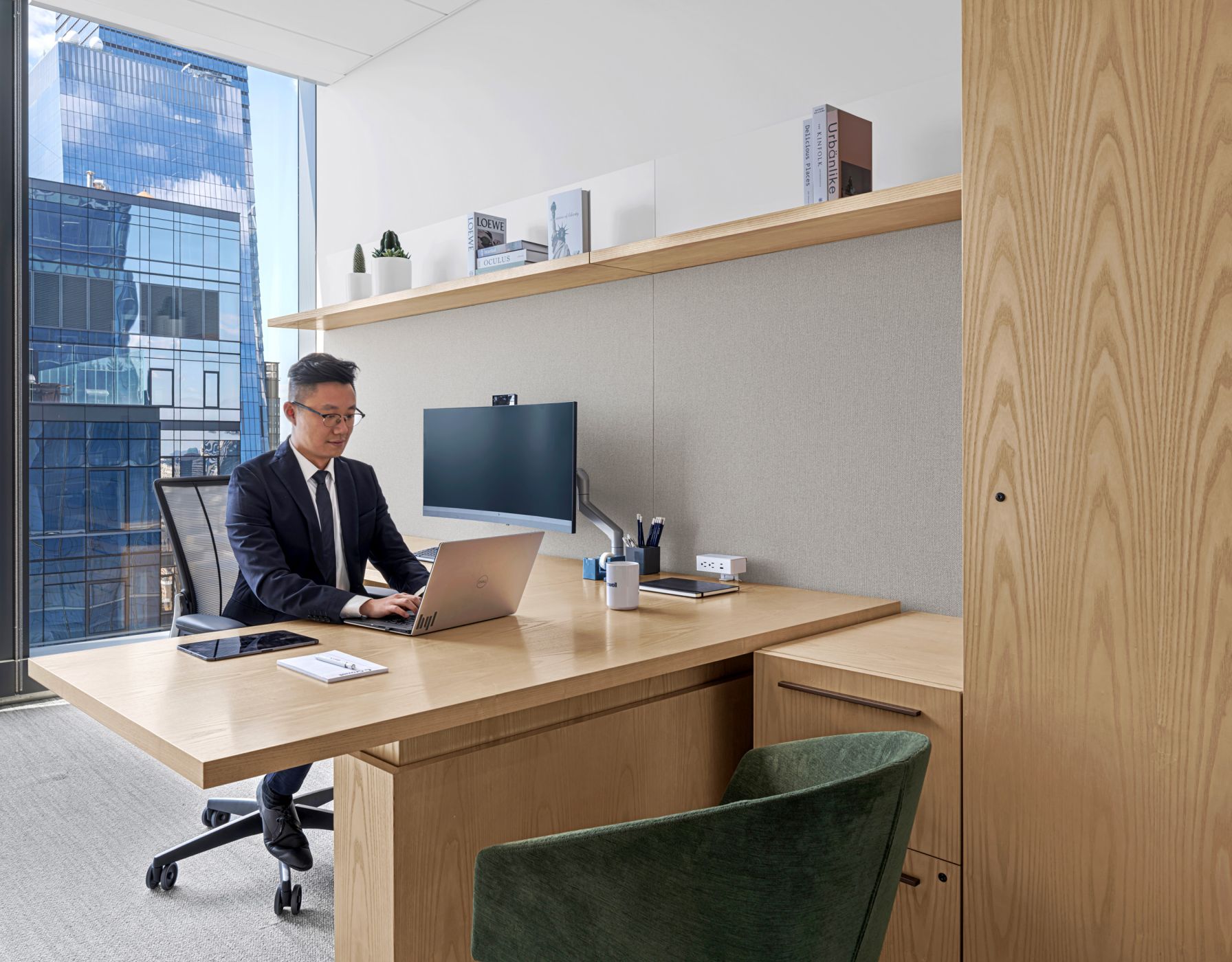 Adjustable-Height NEW MILLENNIA Private Office in Sen and Deep Bronze.