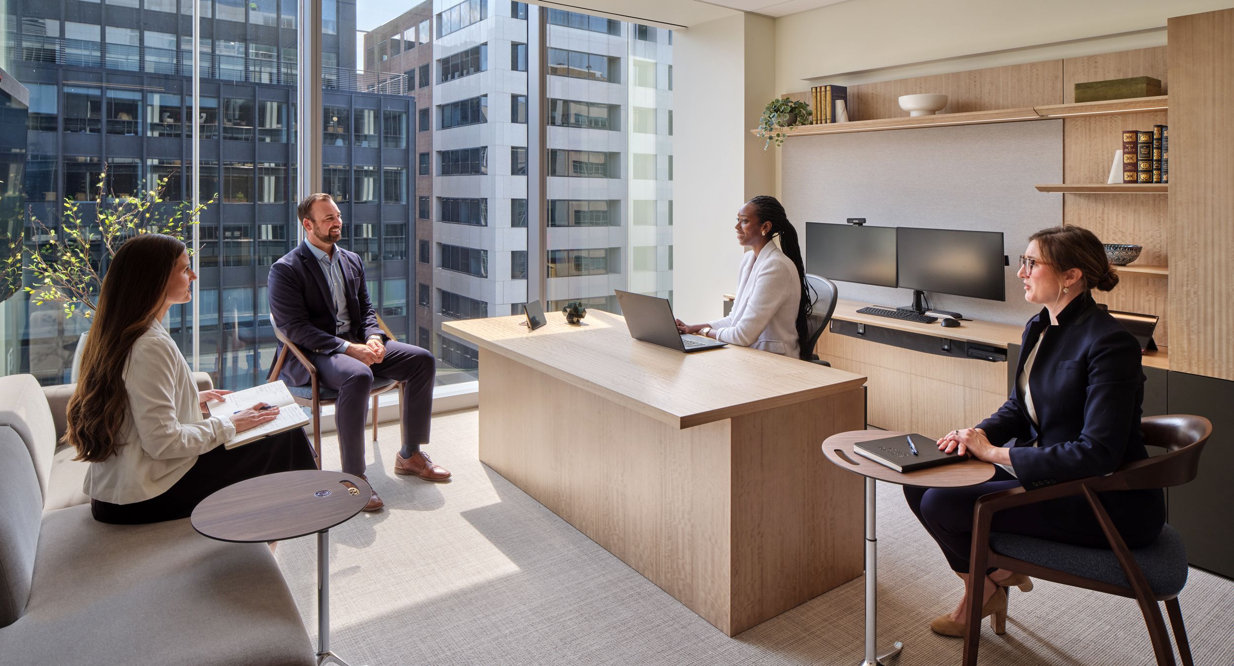 Custom New Millennia Private Office in Figured Eucalyptus and Deep Bronze.