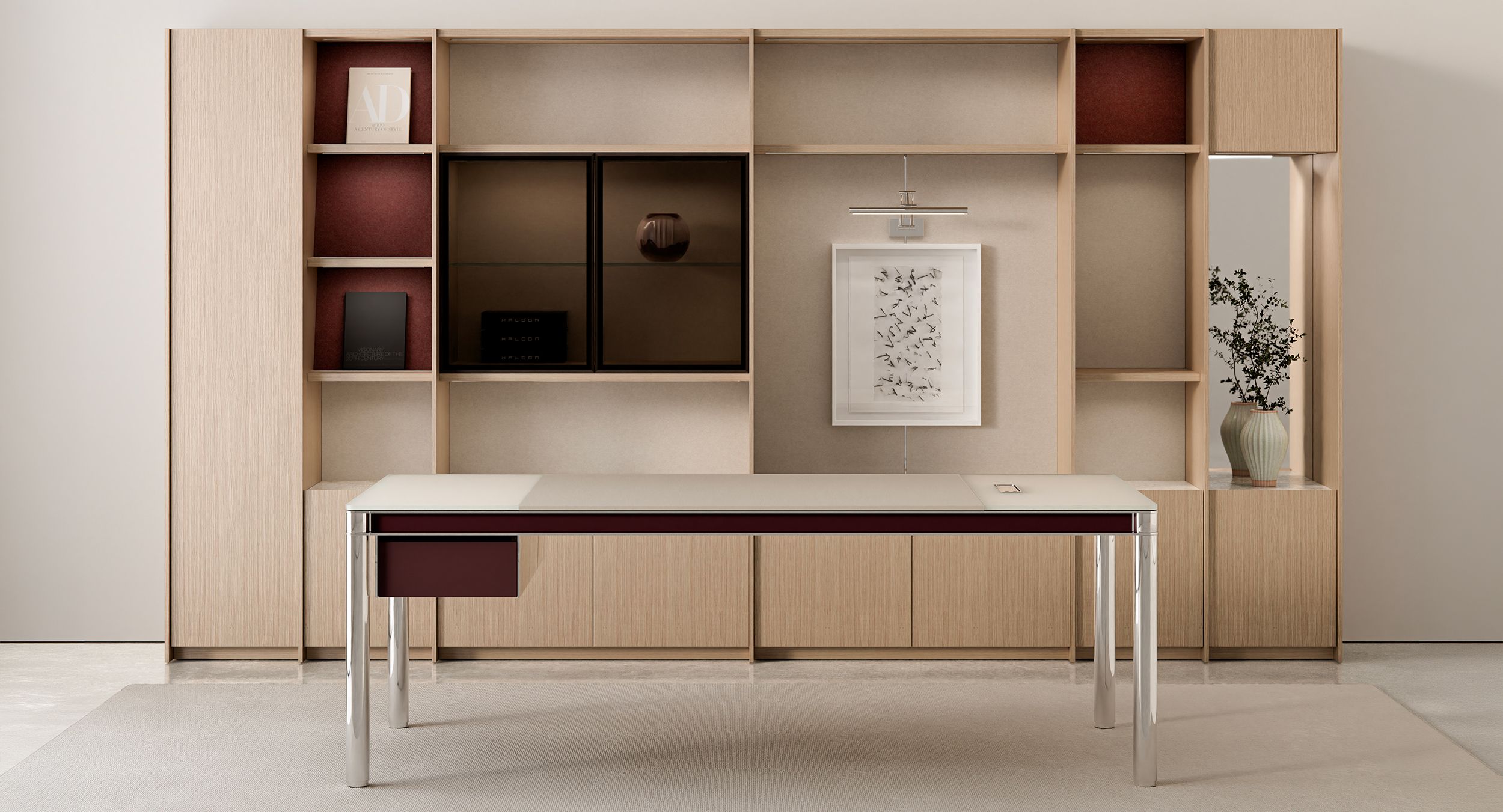 With minimal hardware and refined detailing, VESPER finds its richness in restraint—each reveal and material transition precisely considered to create a bespoke, timeless expression of the contemporary workplace.