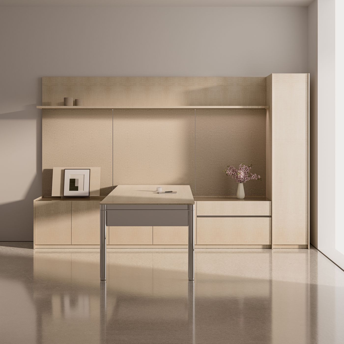 With minimal hardware, refined detailing, and precise craftsmanship, VESPER is a true expression of the contemporary workplace.