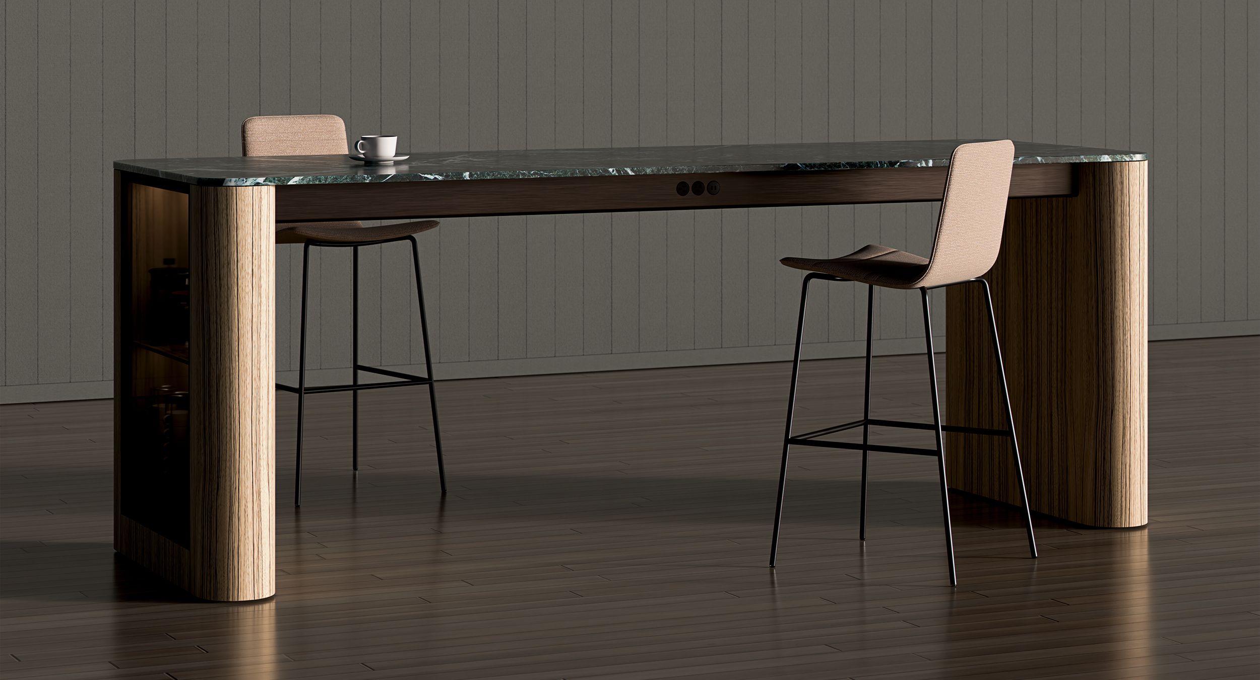 Optional integrated storage blends elegance with utility.
