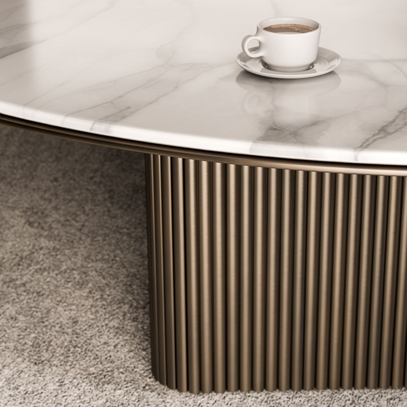 Beautiful sculptural bases are offered in a curated palette of lustrous anodized aluminums, richly textured woods, and meticulously sequenced matched veneers.