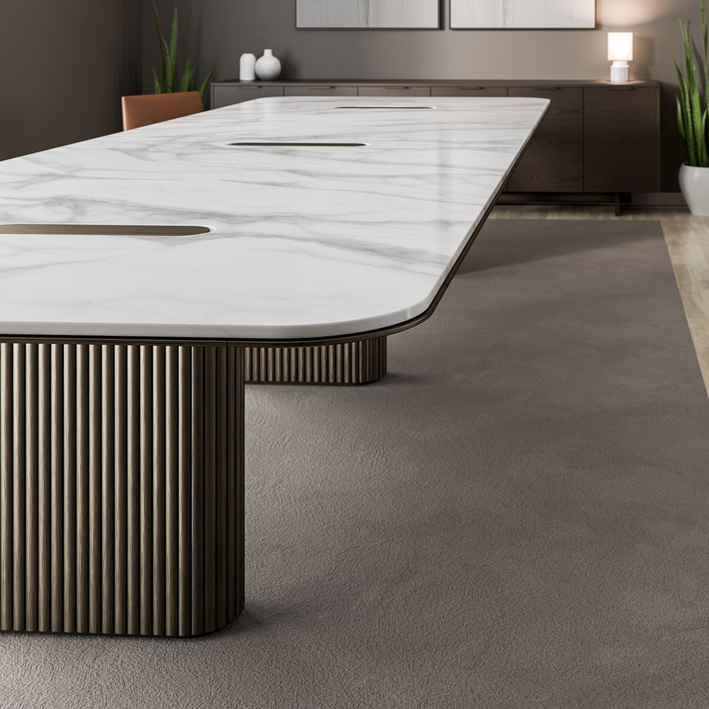 Stunning table bases provide concealed pathways to invisibly integrate technology.