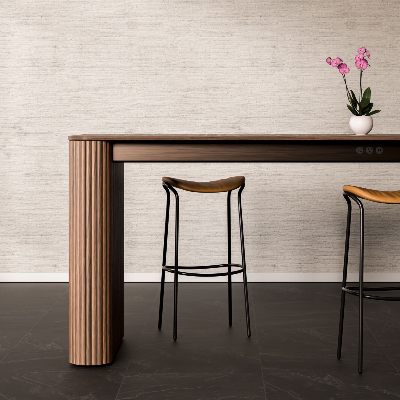 Discreet, locking casters are integrated in the base allowing for effortless mobility.