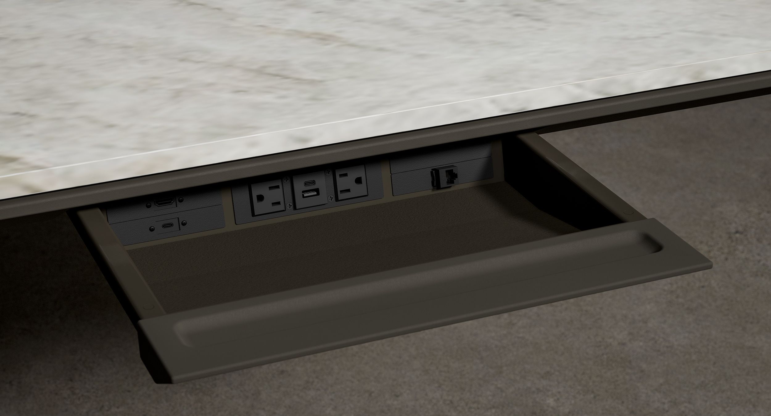 Halo DS tables support any surface material, including stone.