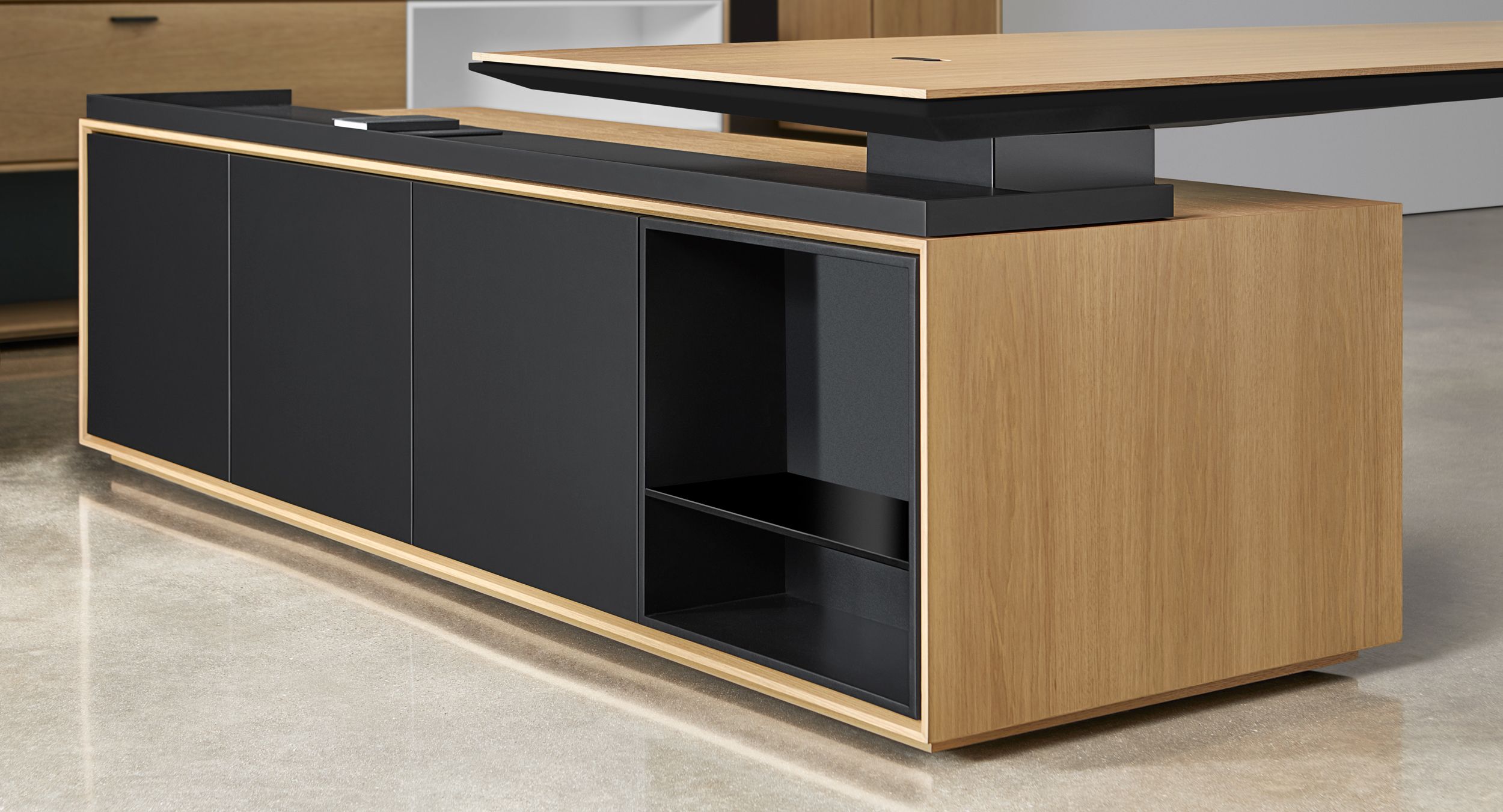 Beautiful, double-sided storage maximizes the utility of your executive space.
