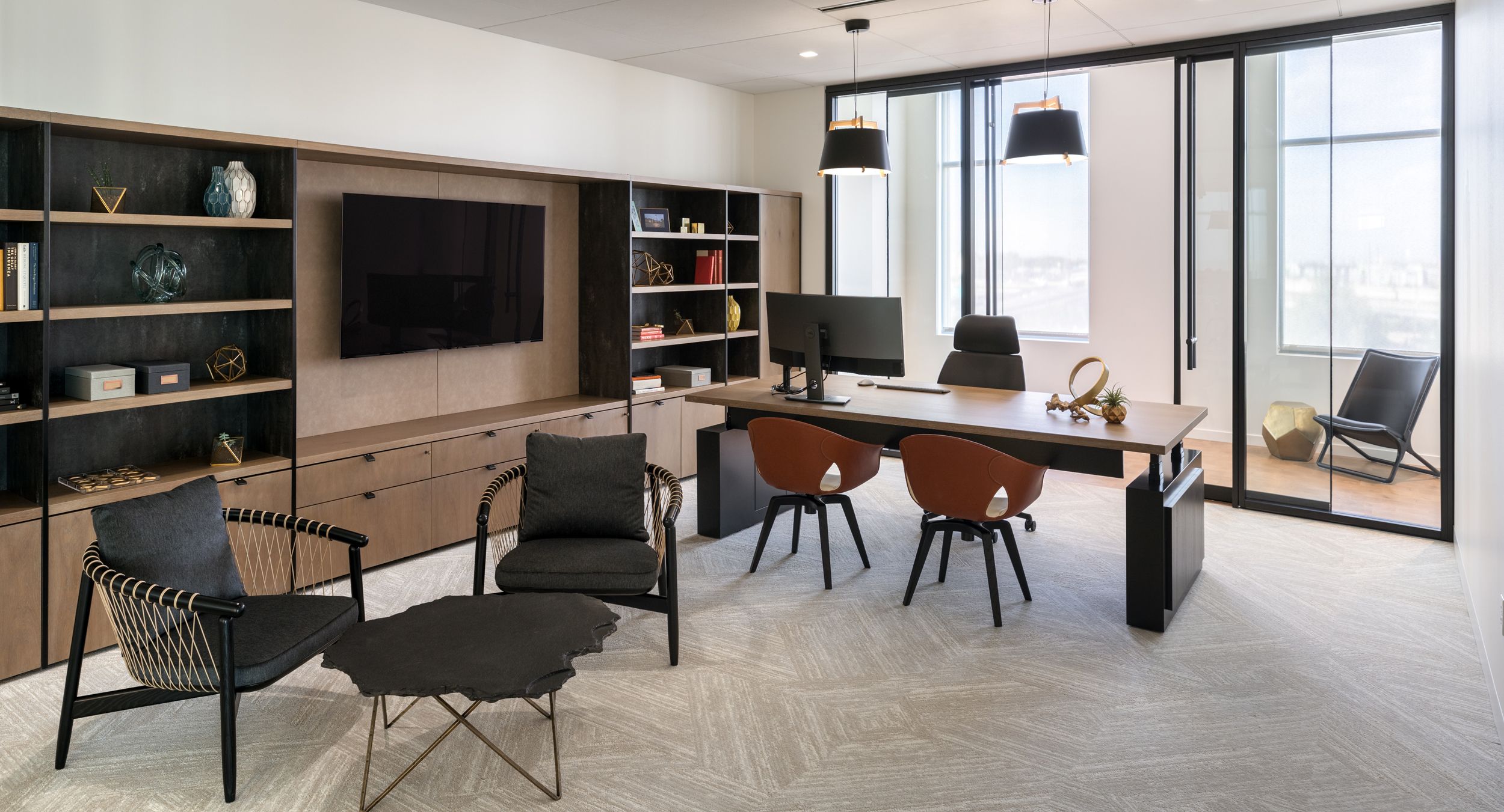 Our custom furniture for BPX was designed to create a workplace that also feels like home.