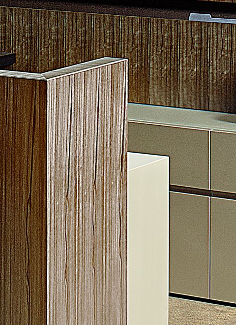 Innovative veneer matching allows the grain match to flow perfectly down both sides of Foundry panels.