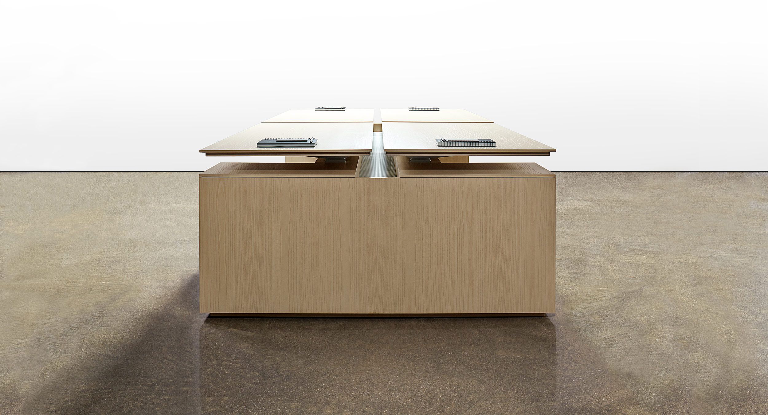 Extend beautiful casework into the open office environment with adjustable-height Lex workstations.