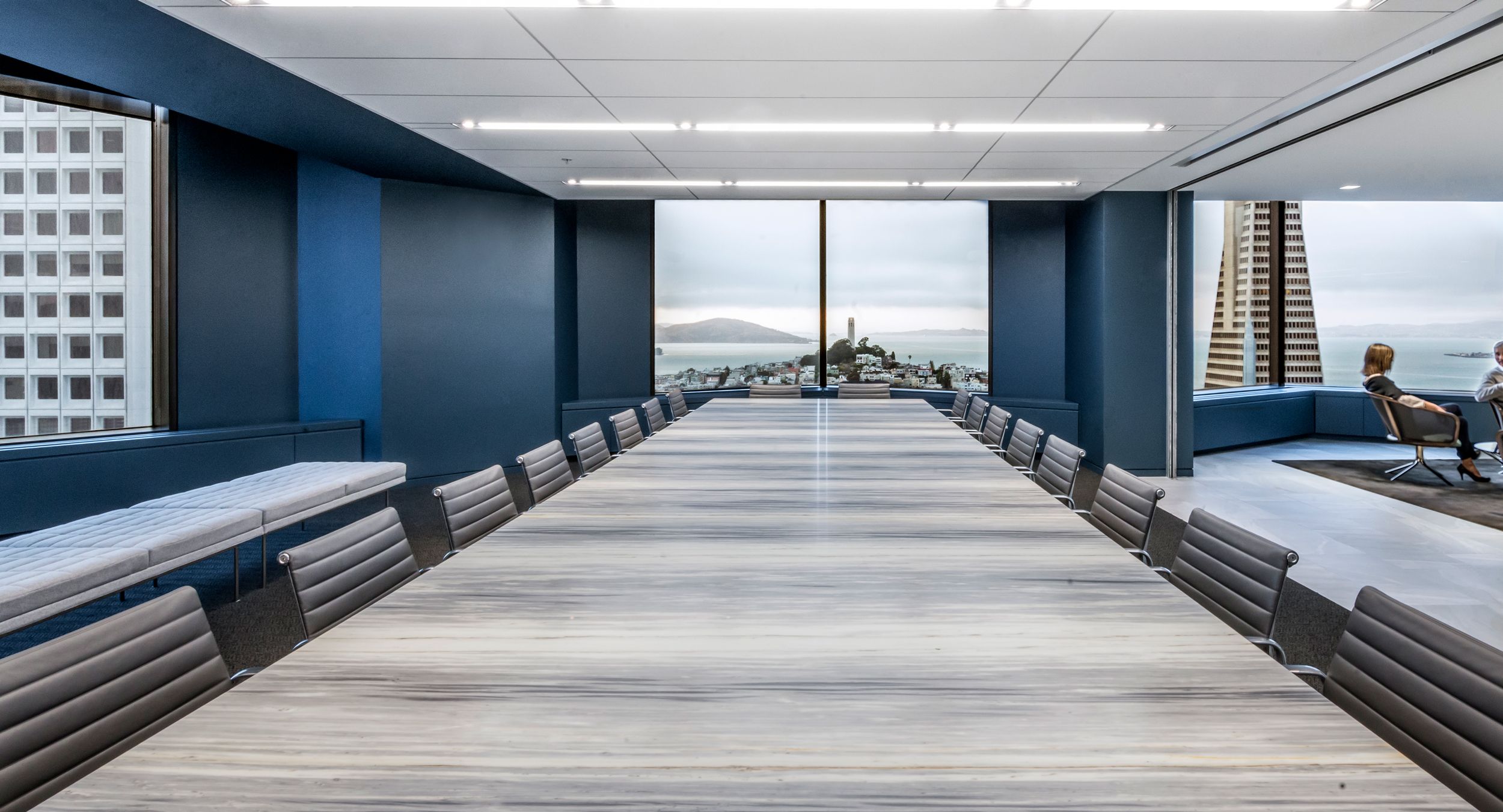 A Mesa table with beautifully-matched Zebrino Marble surface is pure in material and form.