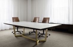 The HALO table features Calacatta marble, Black HALO soft edge, and Brushed Brass base. thumbnail