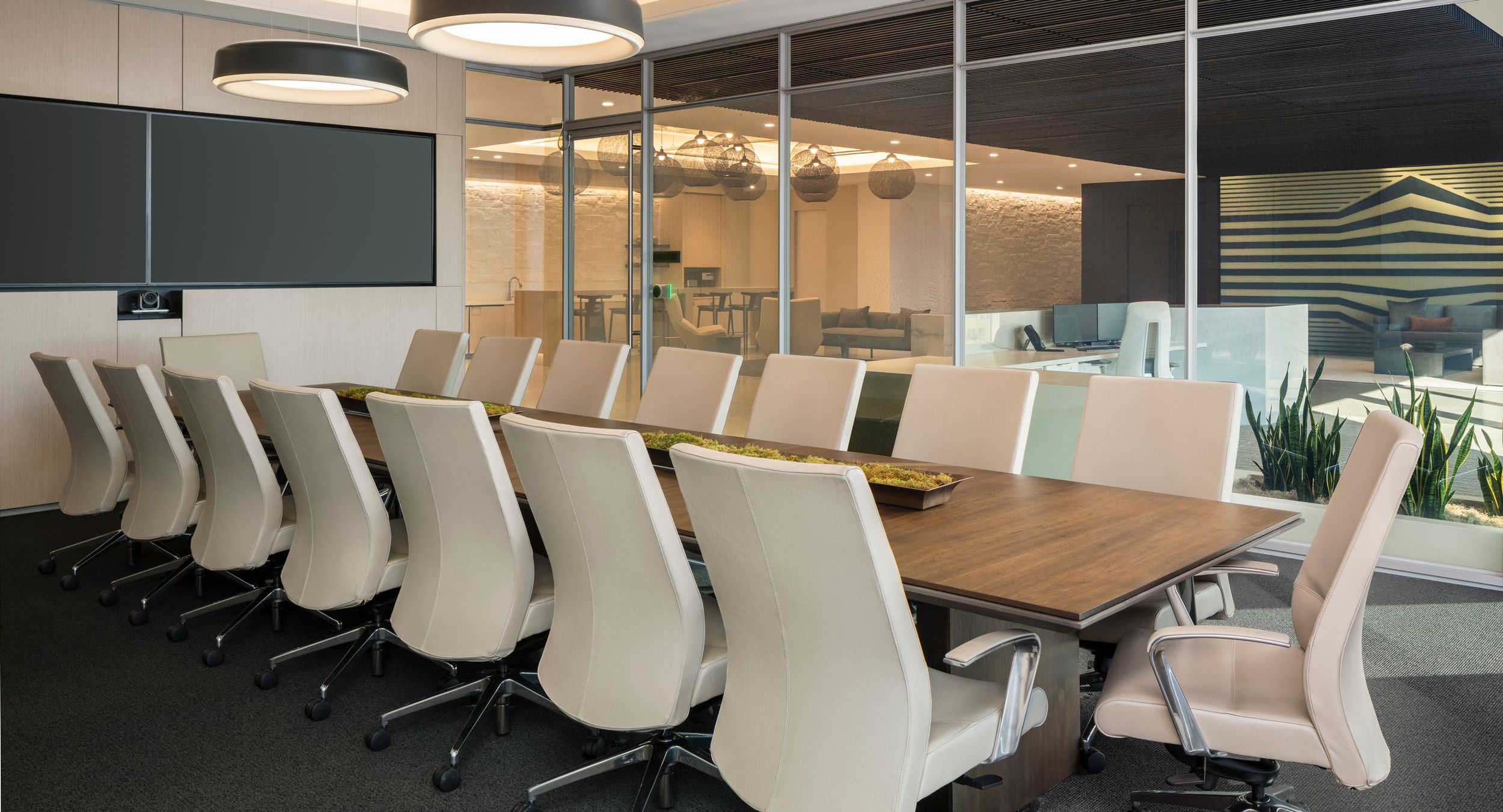 HALO conference table in smoked walnut with Mink HALO soft edge.