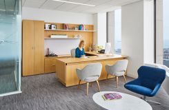 Beautiful private offices feature custom-designed adjustable-height desking in Rift White Oak. thumbnail