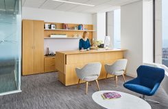 Beautiful private offices feature custom-designed adjustable-height desking in Rift White Oak. thumbnail