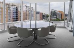 Backpainted Glass and Polished Chrome highlight this sophisticated round MESA table. thumbnail